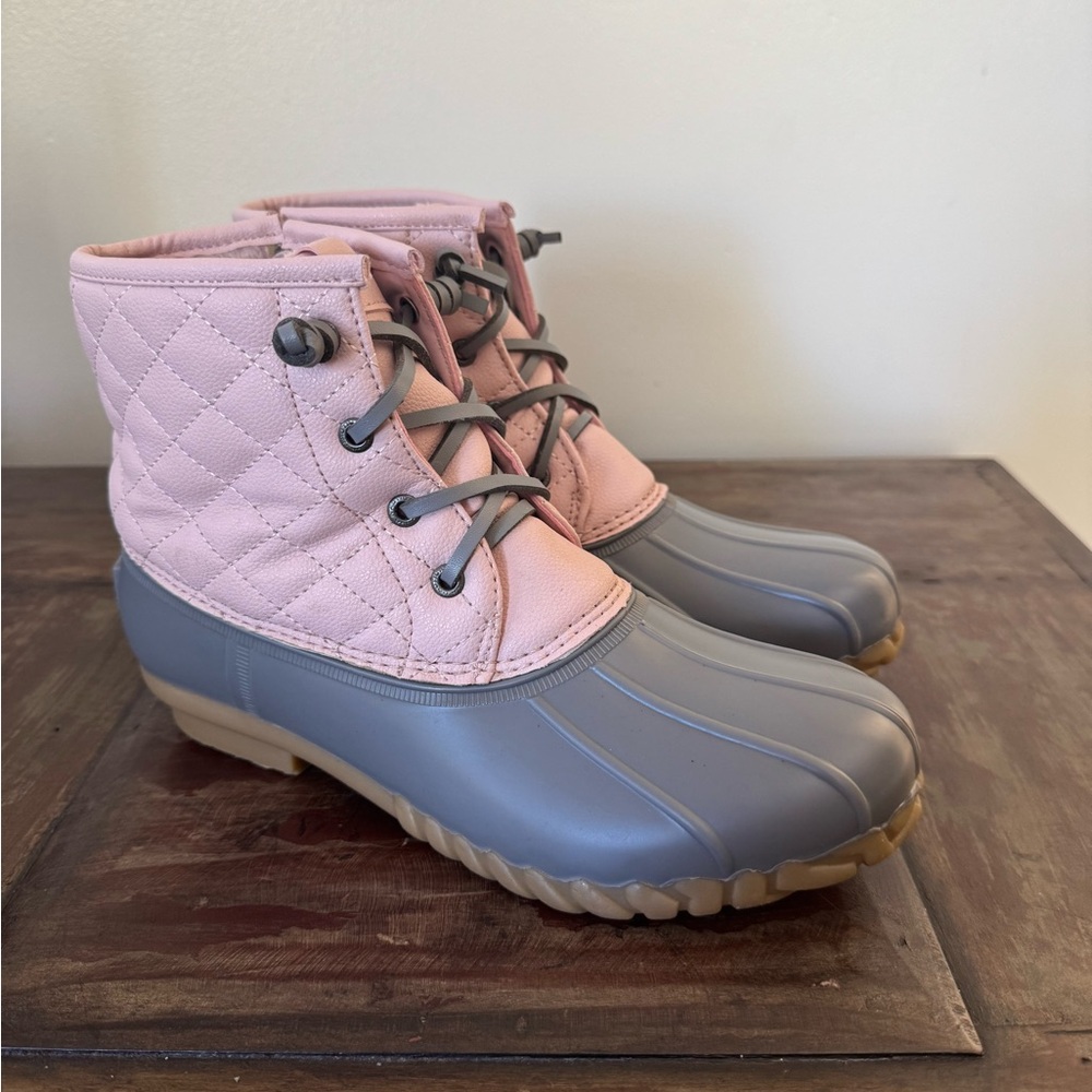 Nautica Dorsay pink grey rubber‎ quilted winter duck boots shoes women’s size 8